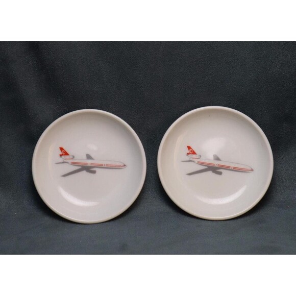 Vintage Malaysia Airlines DC-10 Butter Pat Dish Set - Picture 1 of 4